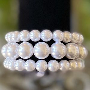 3-Strands White Faux Pearl Stretch Bracelets